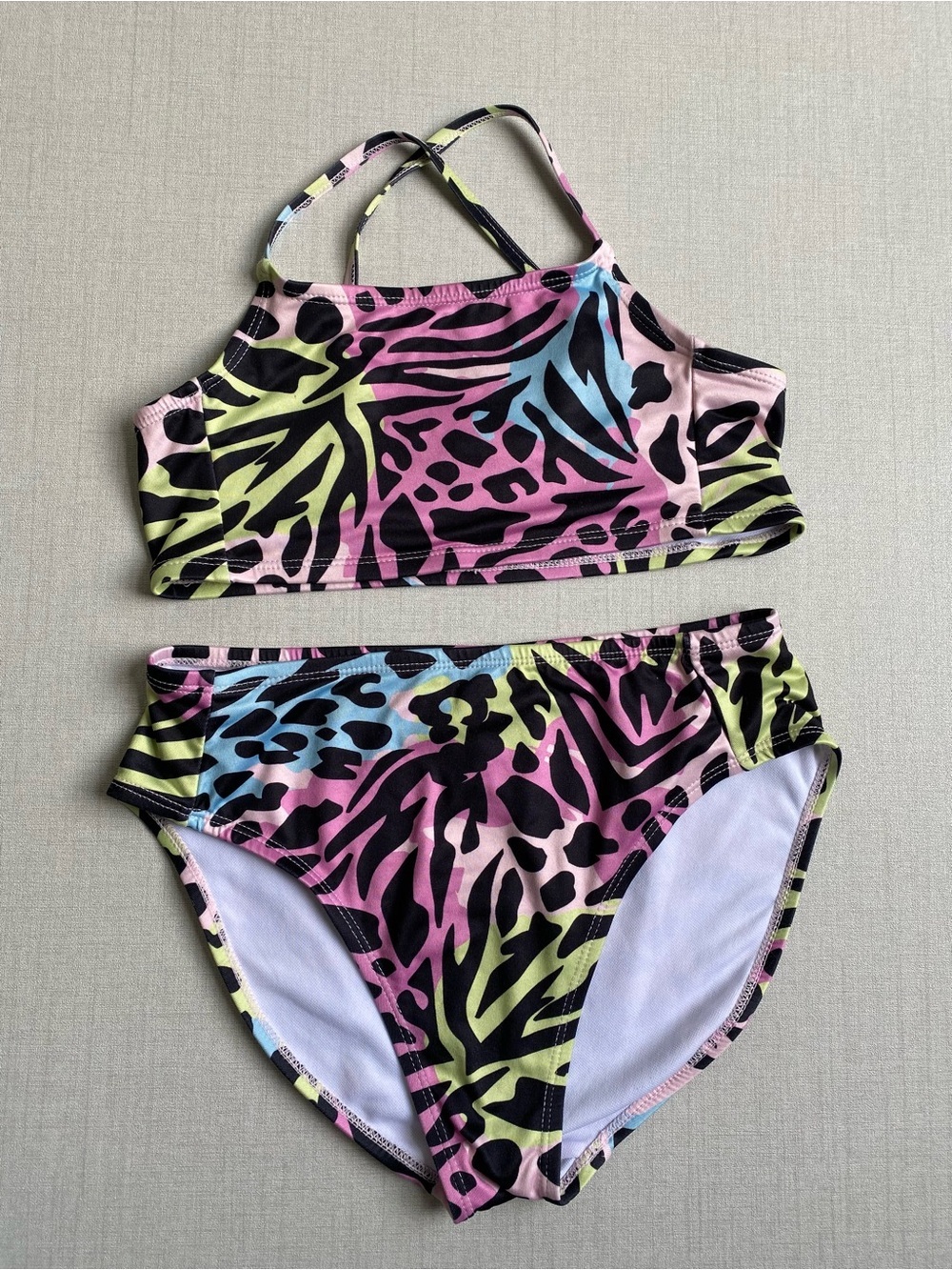 Lily & Dan Girls' Multicolor Animal Print Bikini Set Size L